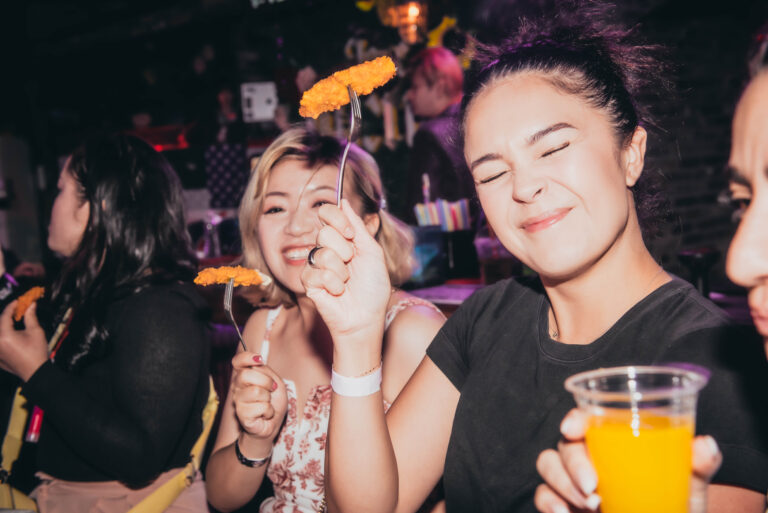 guests having fun with food and drinks