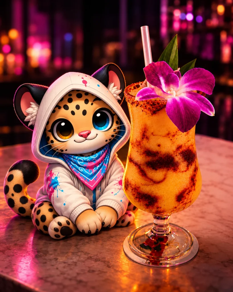 Bam, Seoul Night Life’s mascot, beside a Mango Chamoy cocktail illustration.